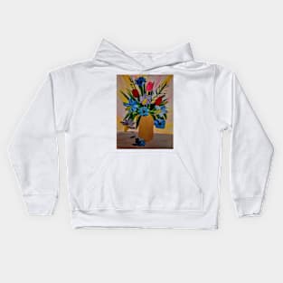 abstract tulips and daffodils in a gold vase Kids Hoodie